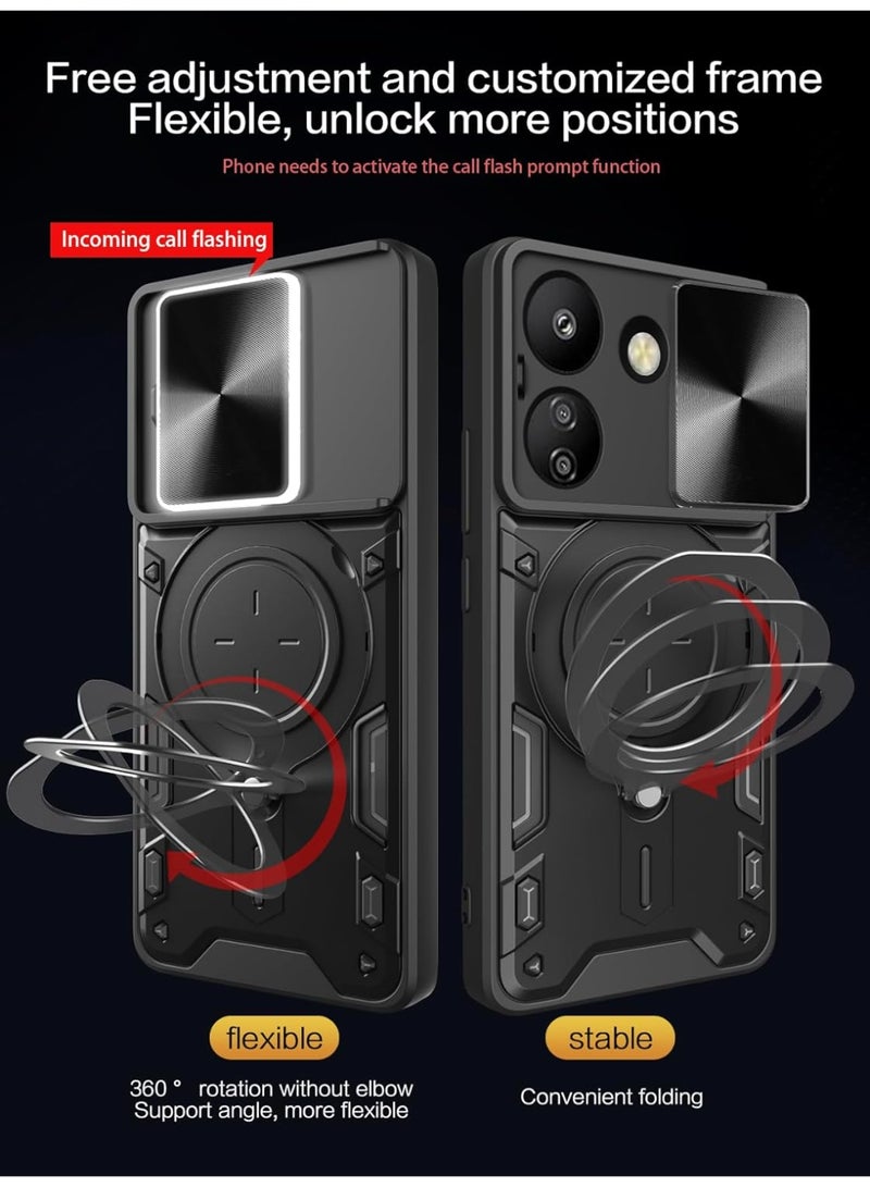 Case Cover Shockproof CD Protective Case with Camera Protection and Metal Ring Compatible with Vivo Y36 / Y27s (Black) - Image 2